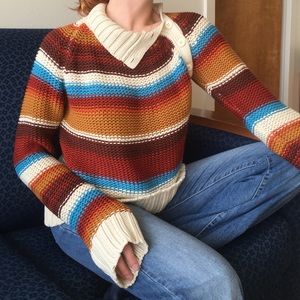 Striped knit sweater with buttons